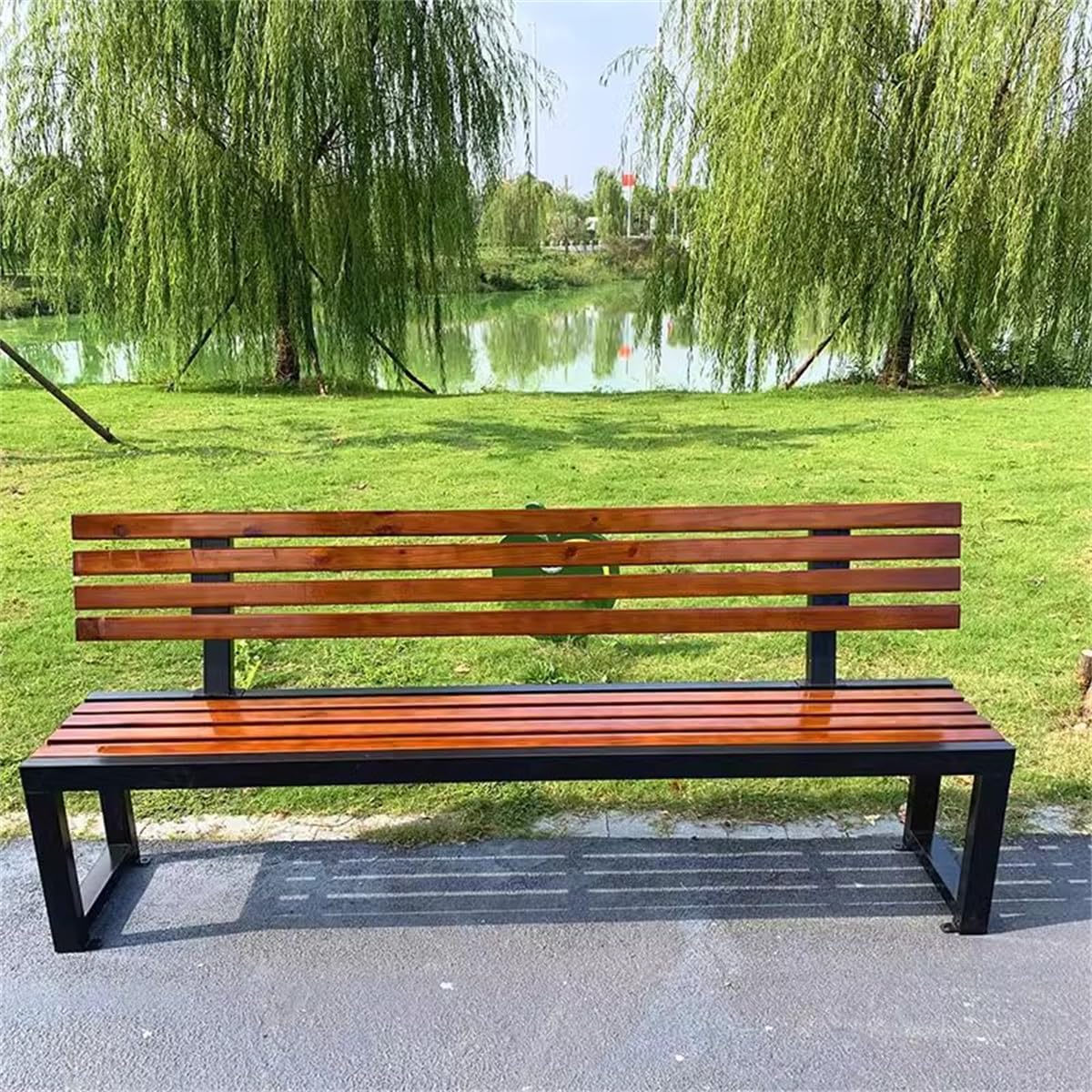 Midnight Black Engineered Wood Patio Bench A12151