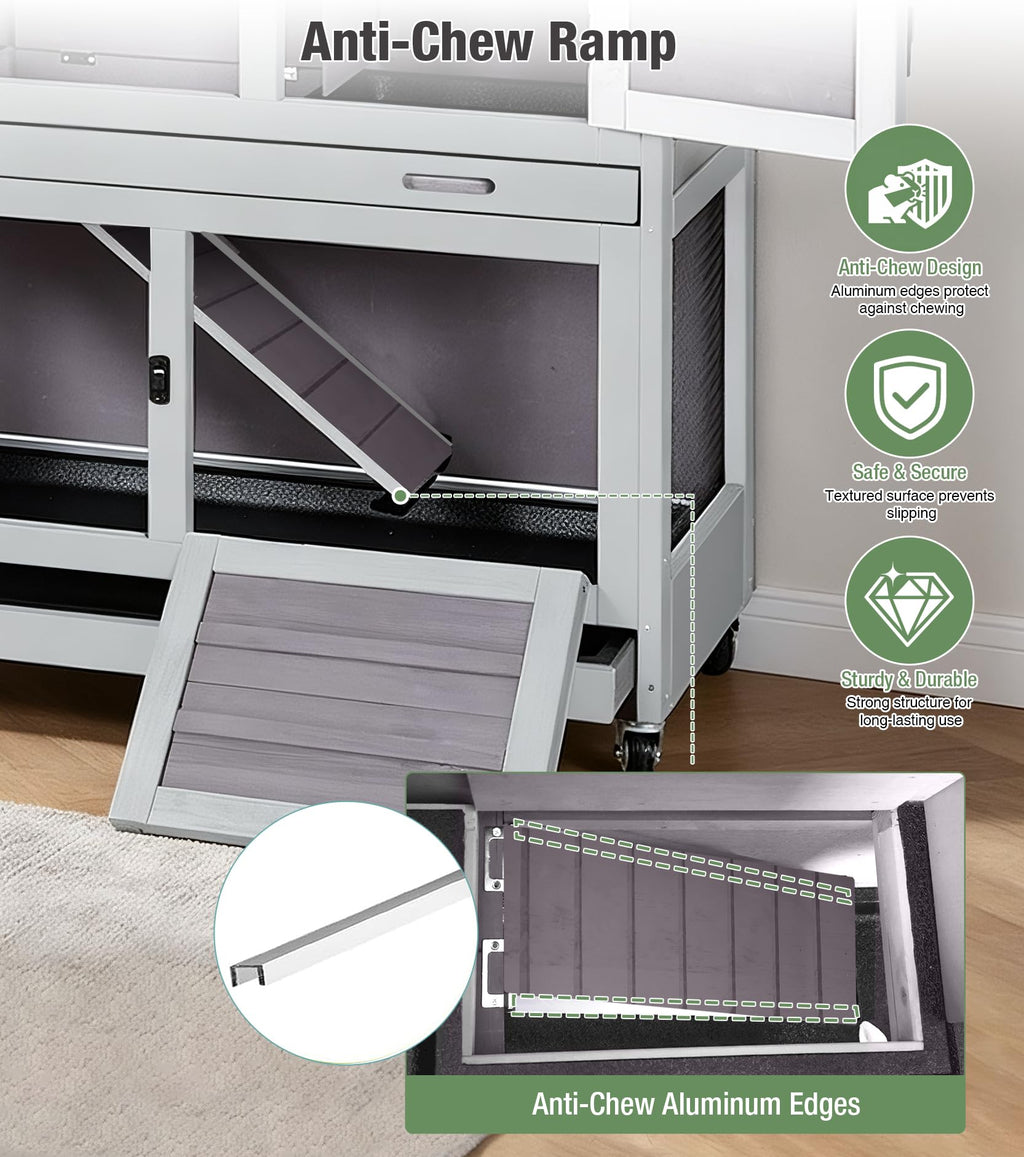 Two-Tier Guinea Pig Cage Rabbit Hutch with Ramp J190