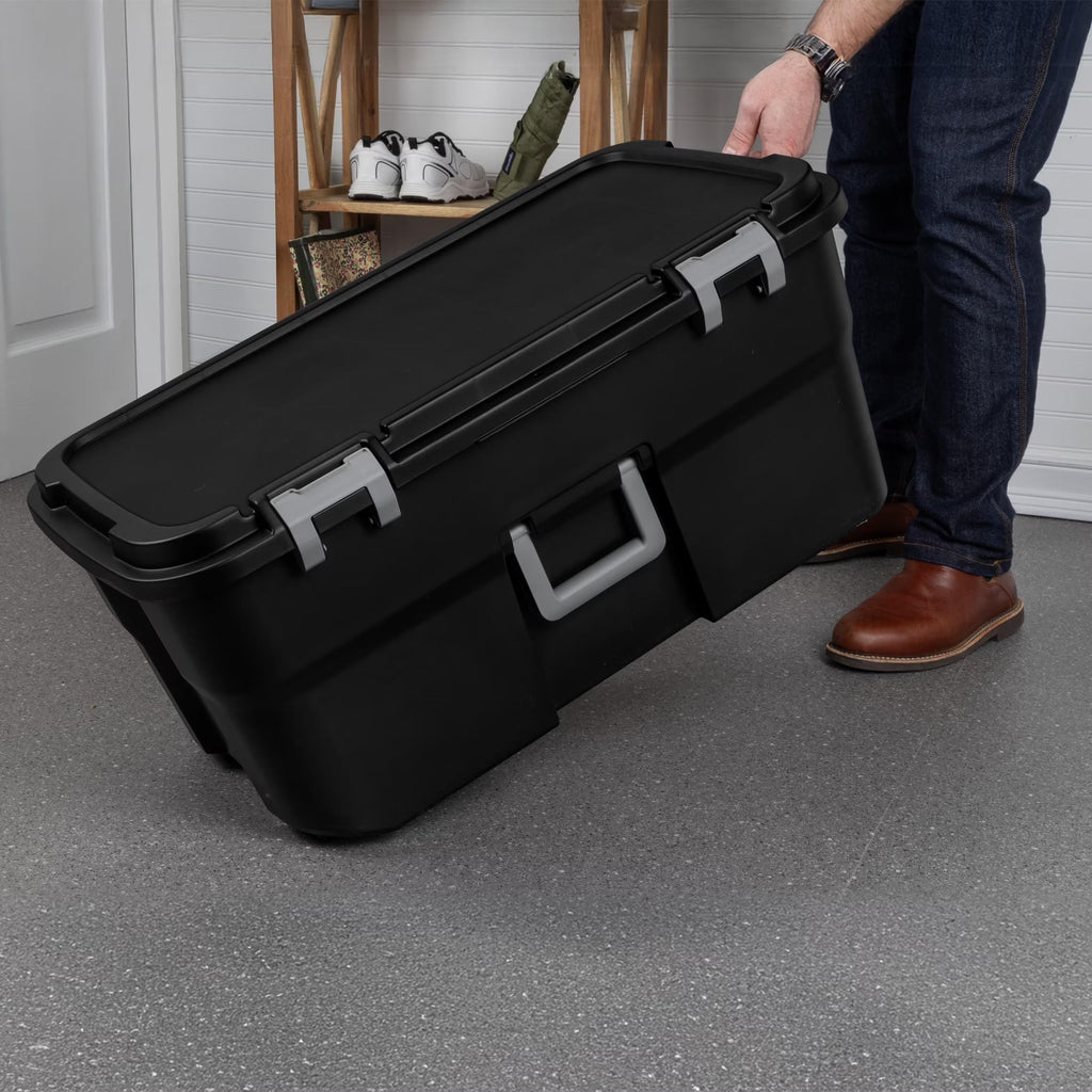 22 Gallon Black Wheeled Plastic Storage Trunk with Handle A206