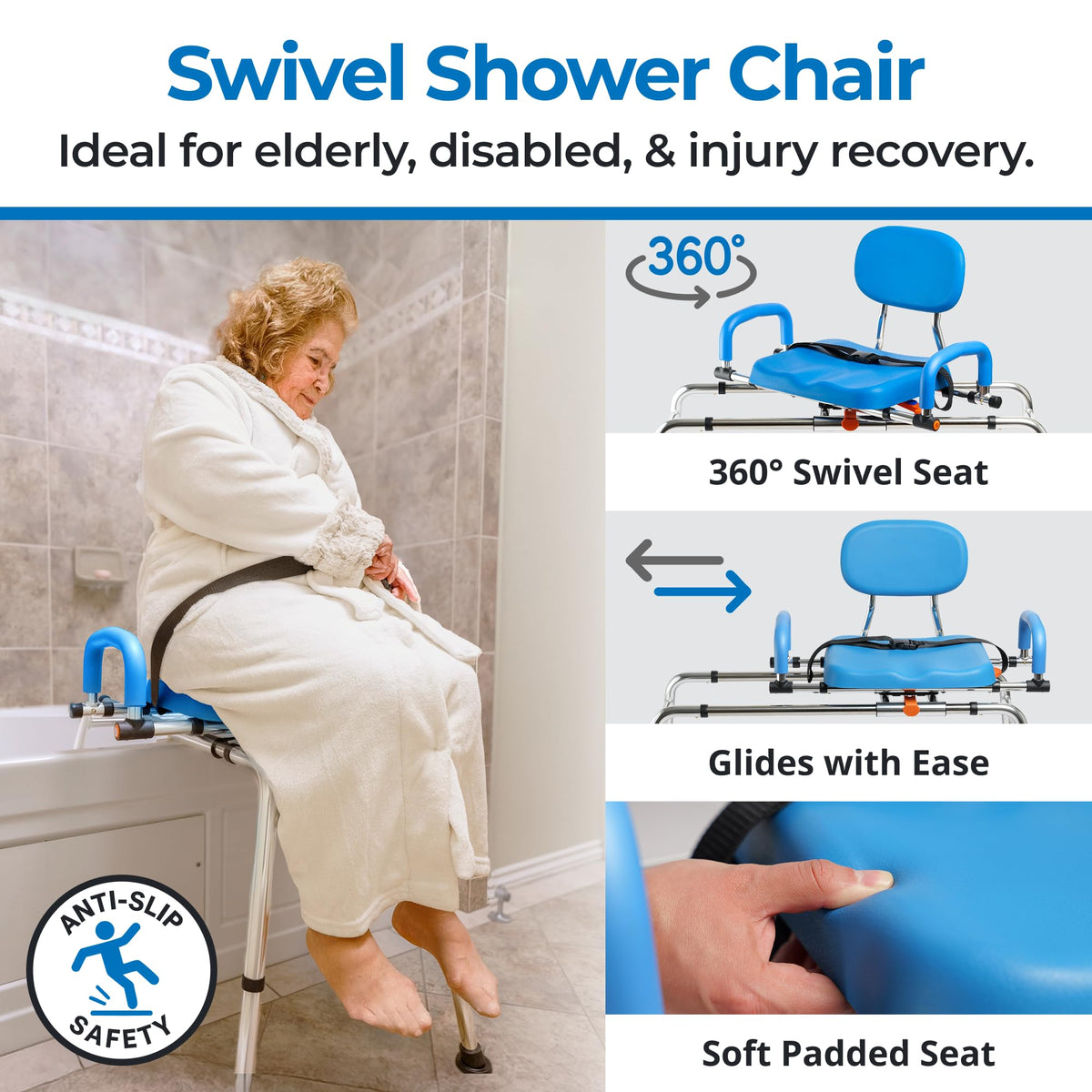 Sliding Tub Transfer Bench with Padded Seat and Backrest P72066