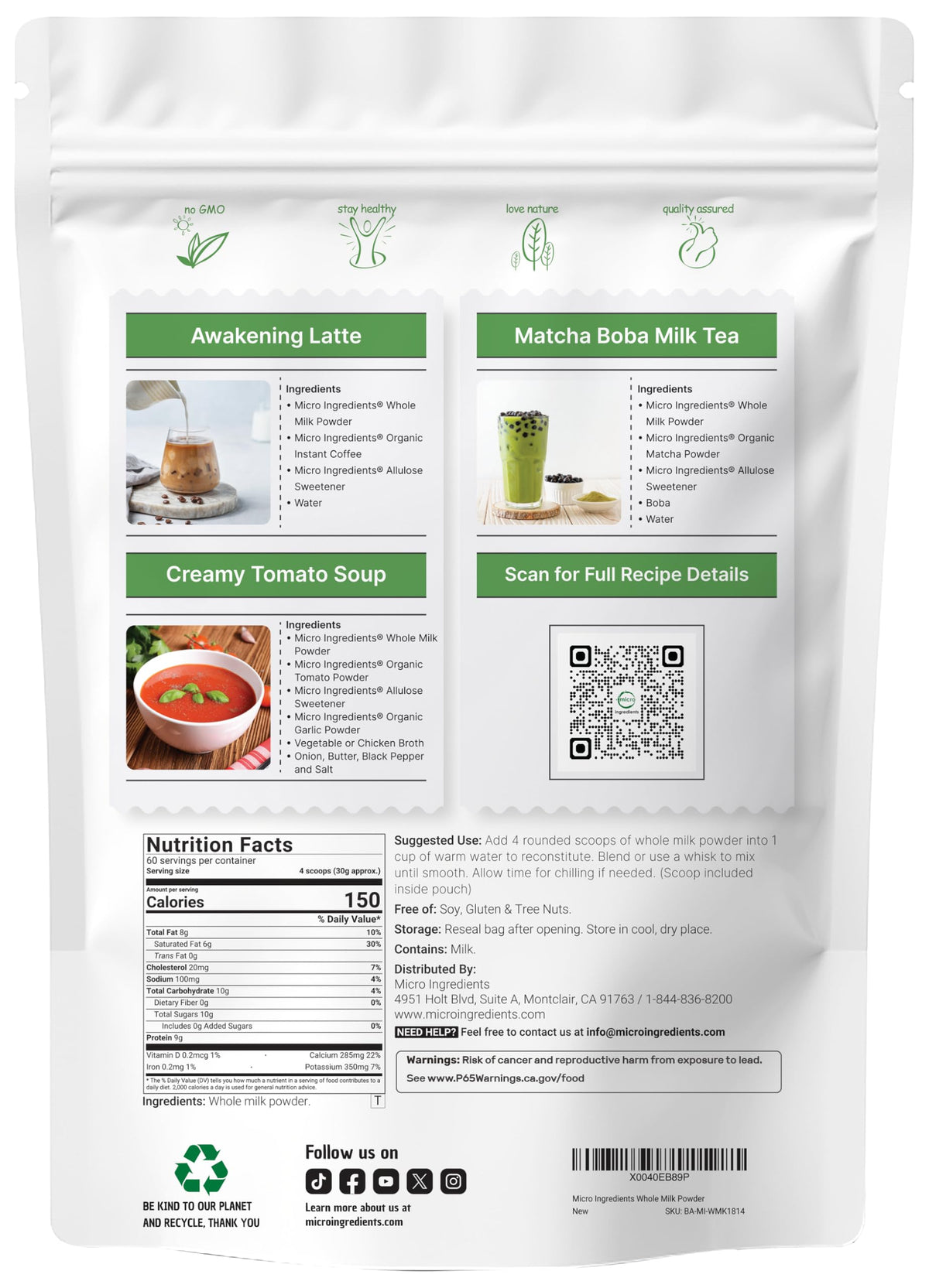 Whole Milk Powder 4 lb Pasture-Raised rBST-Free Non-GMO Gluten-Free G901557