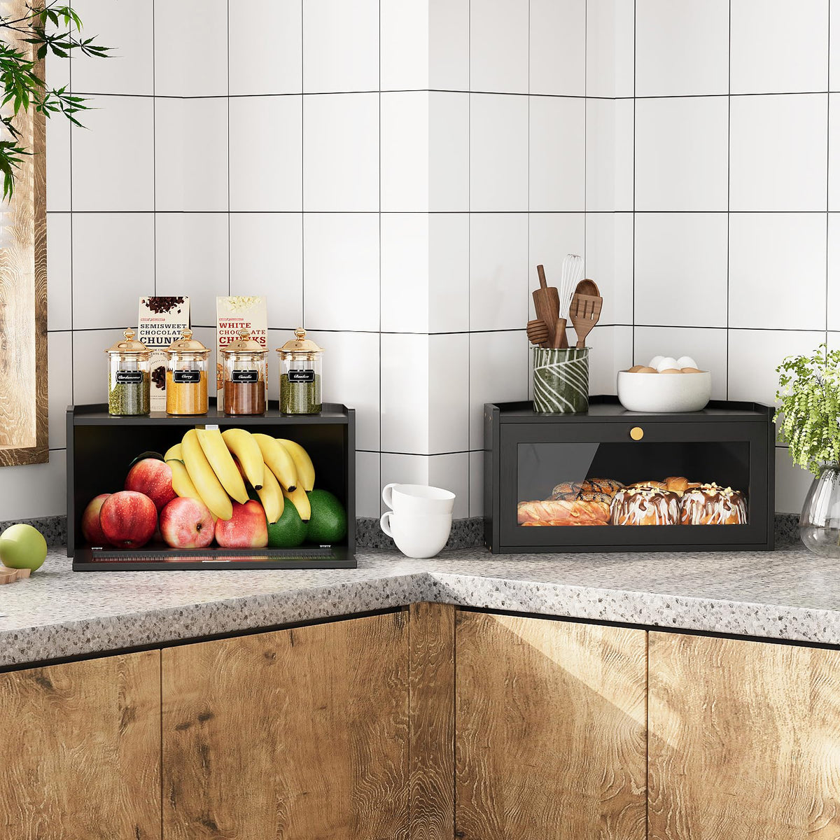Bamboo Bread Box with Acrylic Door H265