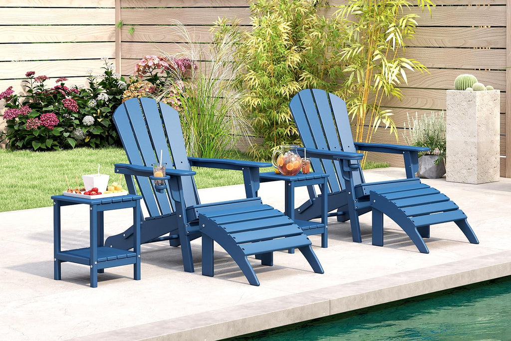 Folding Adirondack Chairs Set of 4 Blue HDPE Plastic L4384