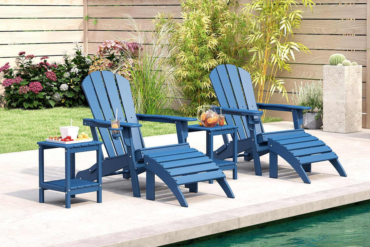 Folding Adirondack Chairs Set of 4 Blue HDPE Plastic L4384