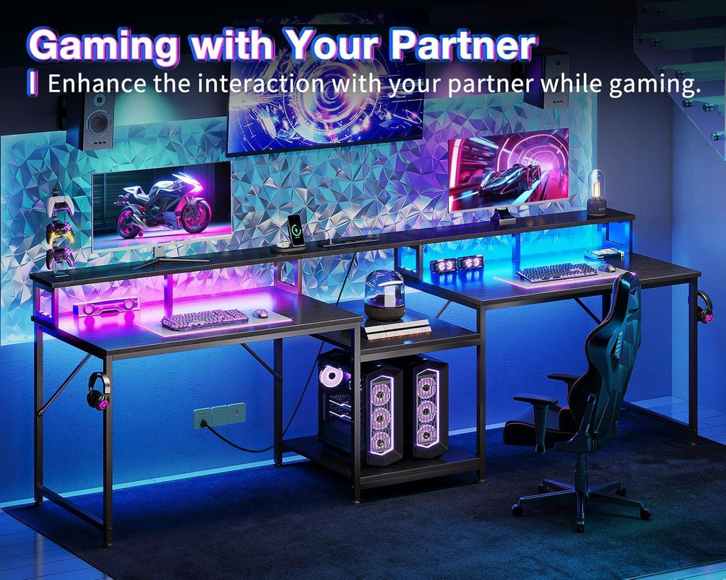 98'' 2 Person Gaming Desk with LED Lights U521