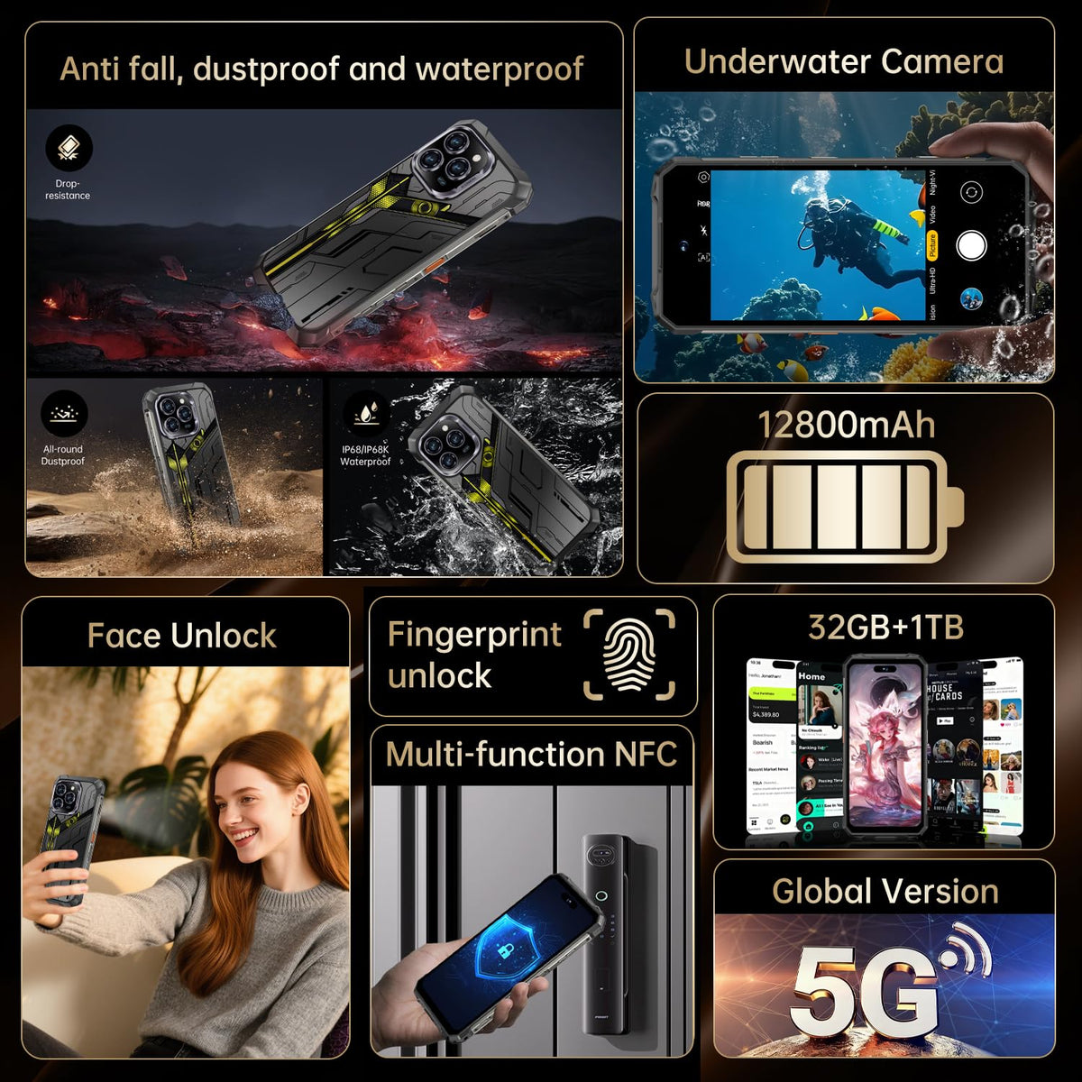 Unlocked Cell Phone 32+1 TB Smartphone 7" HD Screen Android 15 12800mAh Q28459