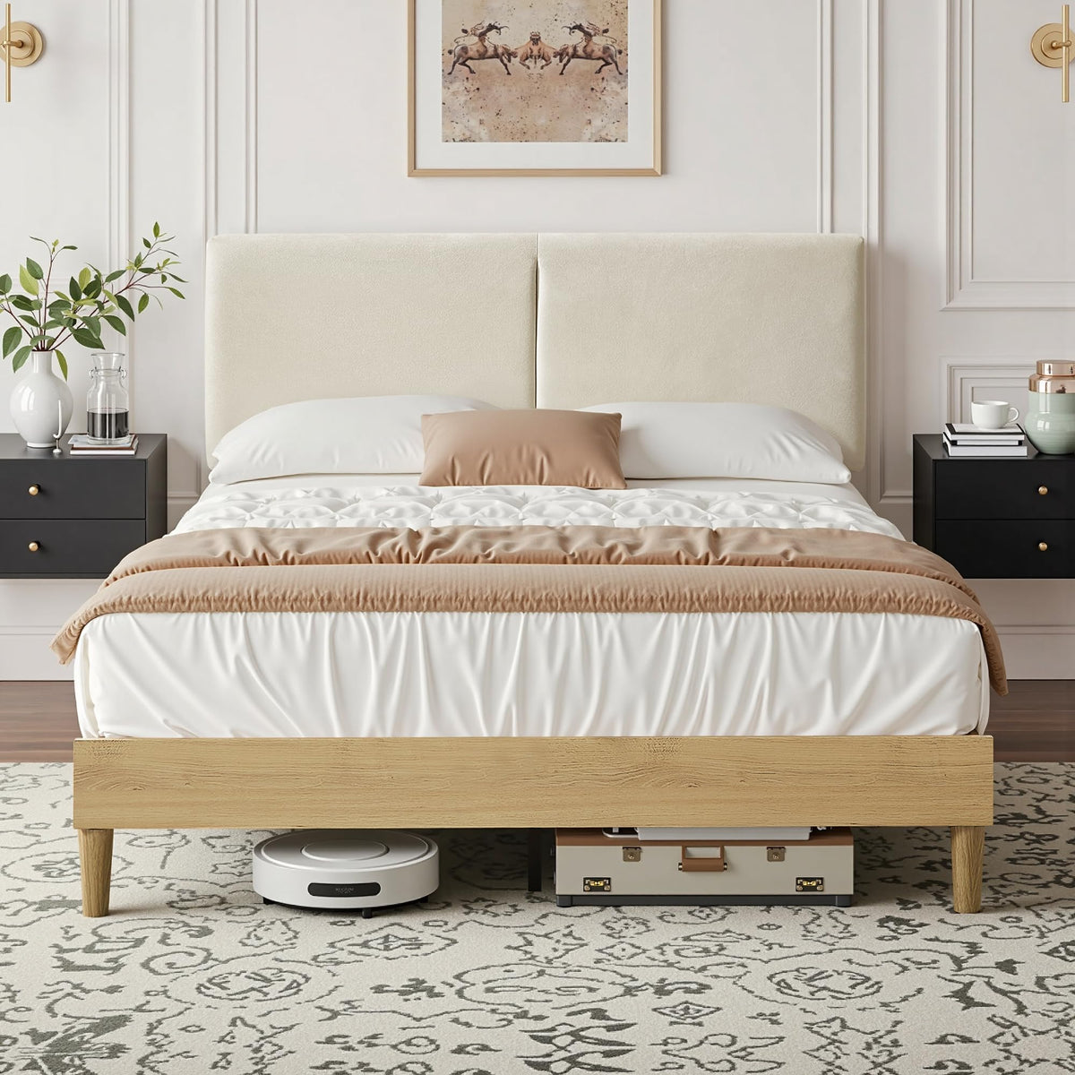 Queen Size Upholstered Platform Bed Frame with Headboard W990