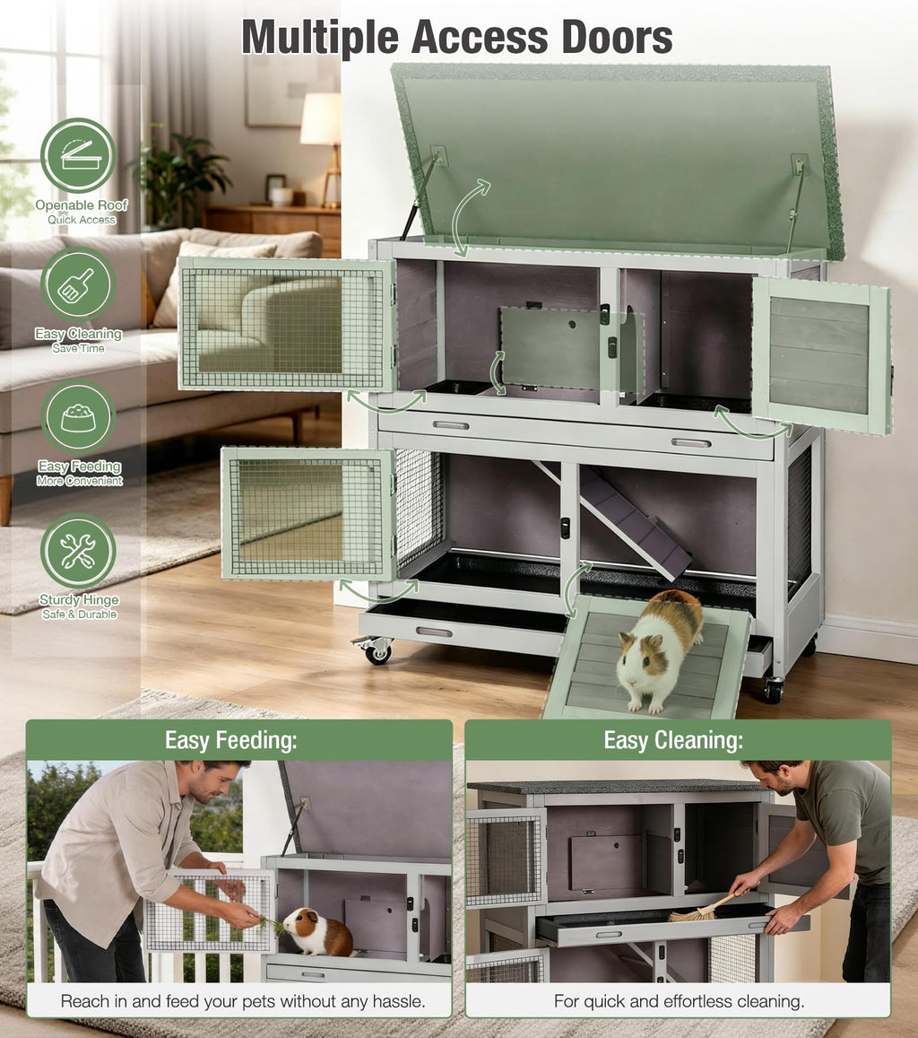 Two-Tier Guinea Pig Cage Rabbit Hutch with Ramp J190