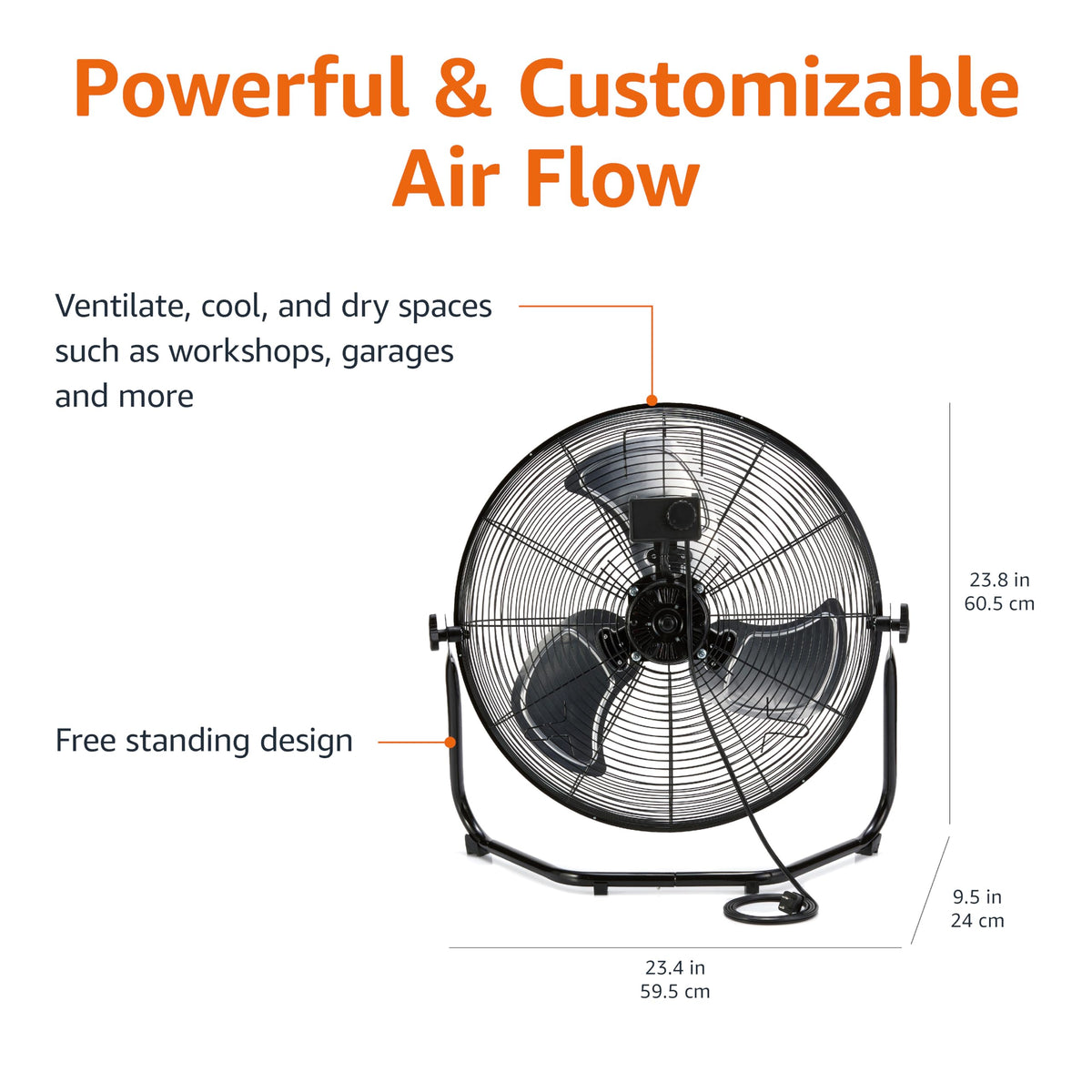 20" High Velocity Industrial Floor Fan with 3 Speeds, Metal Housing, Black T14114
