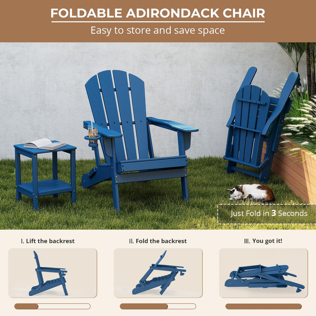 Folding Adirondack Chairs Set of 4 Blue HDPE Plastic L4384