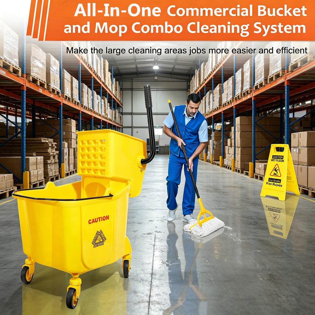 35 Qt Mop Bucket with Side-Press Wringer on Wheels I986