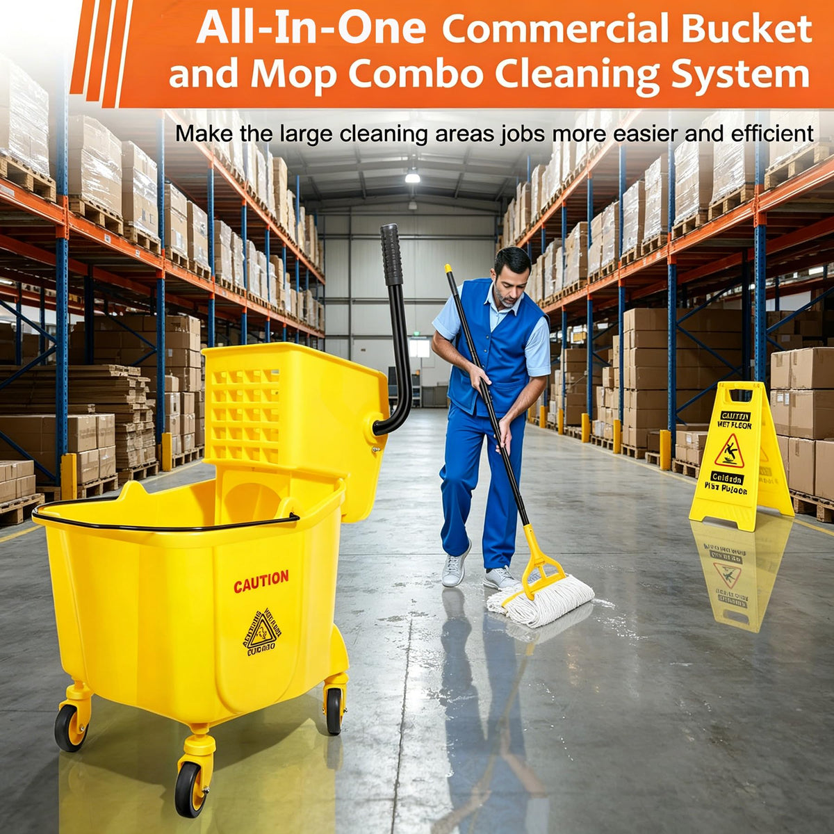35 Qt Mop Bucket with Side-Press Wringer on Wheels I986