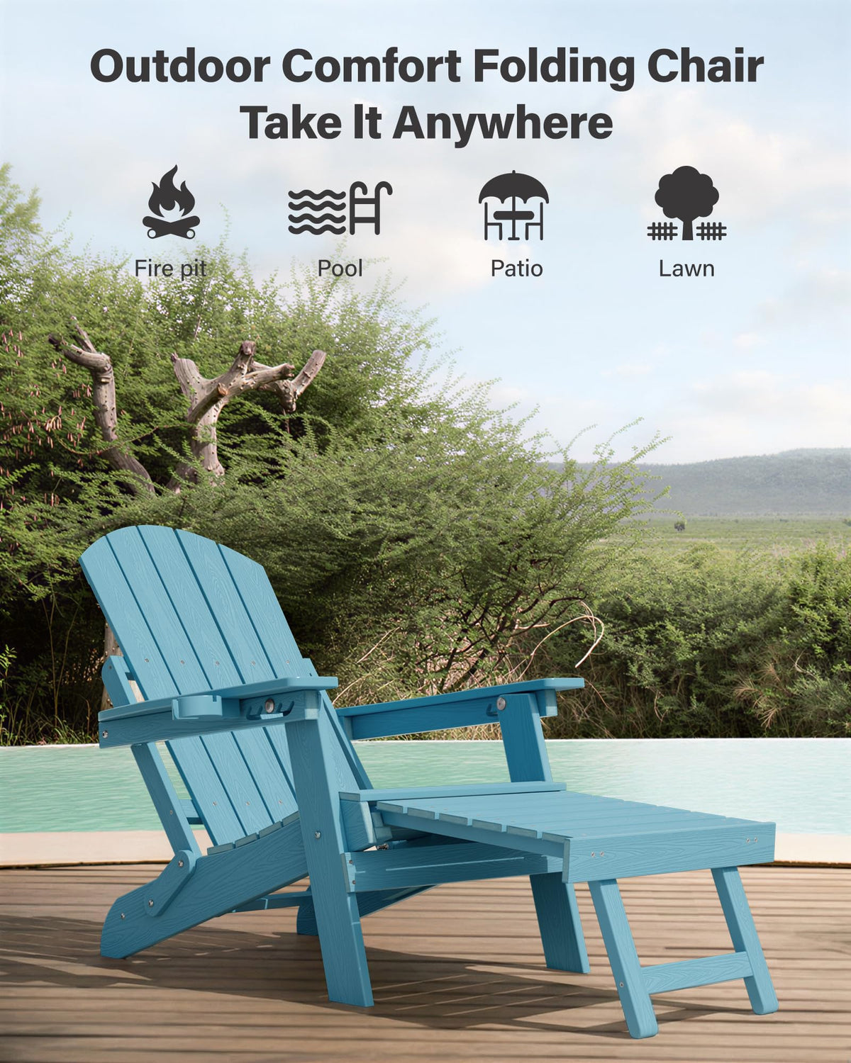 Blue Set of 2 Adirondack Chair with Footrest X2236