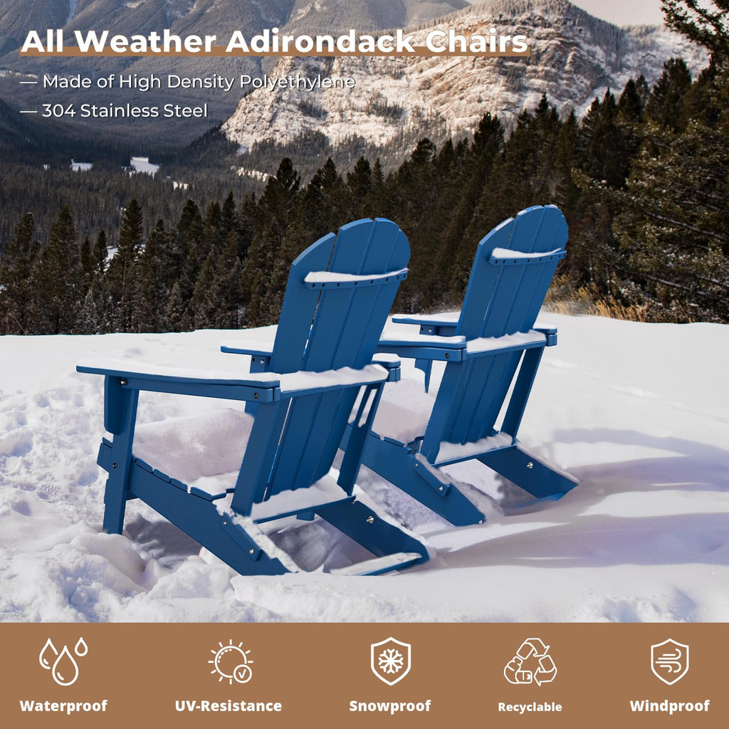 Folding Adirondack Chairs Set of 4 Blue HDPE Plastic L4384