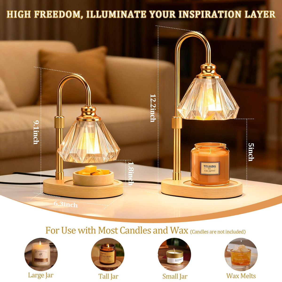 Dimmable Adjustable Candle Warmer Lamp with Timer S79324