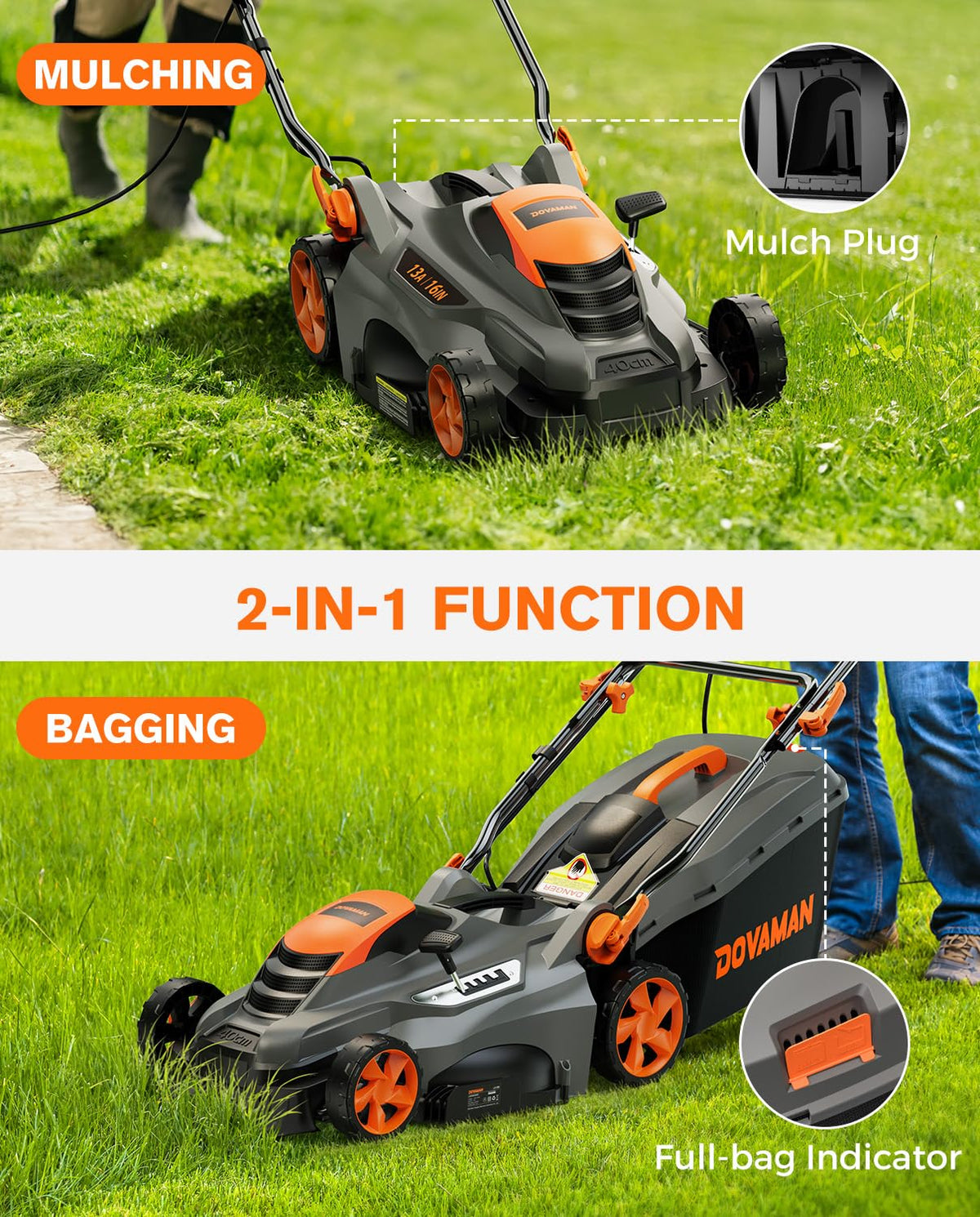 16" 13 Amp Lawn Mower with 13.2-Gallon Bag U739048