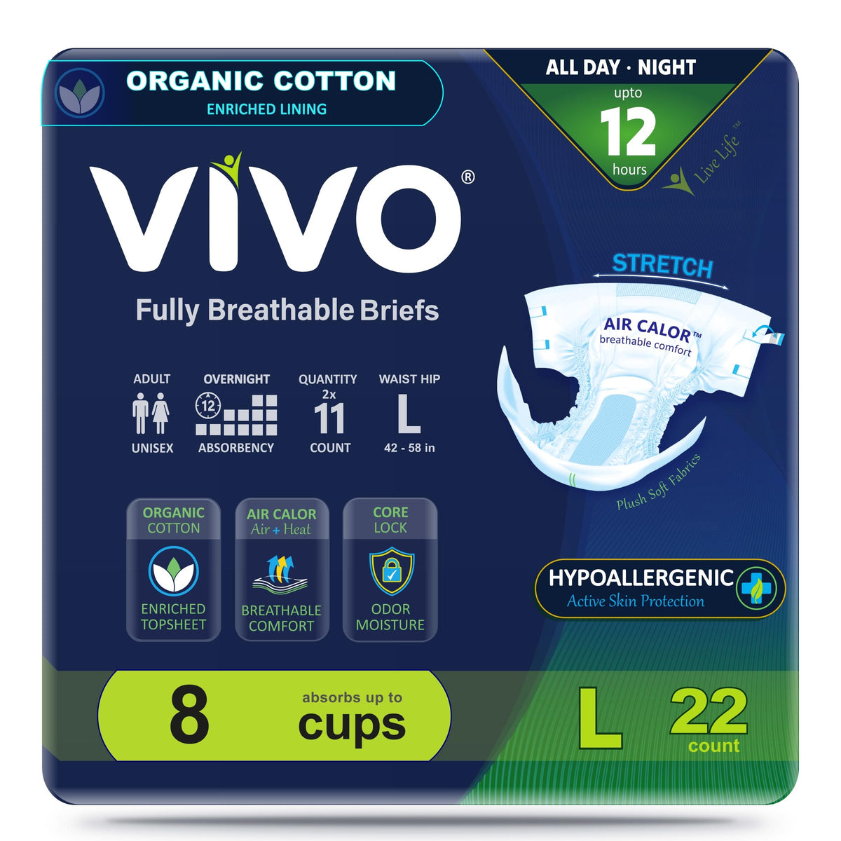 Organic Cotton Adult Incontinence Diaper Briefs with Tabs Large 22 Count M748602