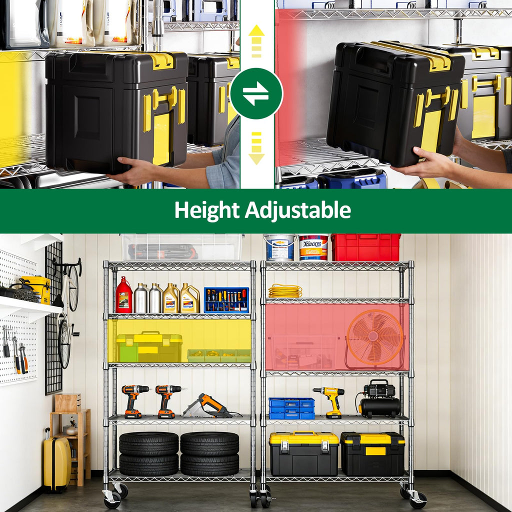 5-Tier Adjustable Steel Wire Shelving Unit with Wheels P184623