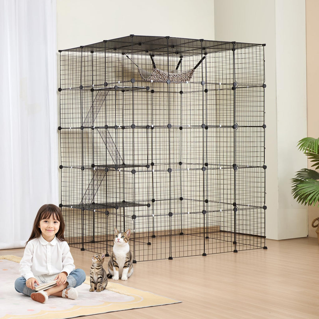 4-Tier Metal Wire Cat Cage with Hammock Ramp I250267