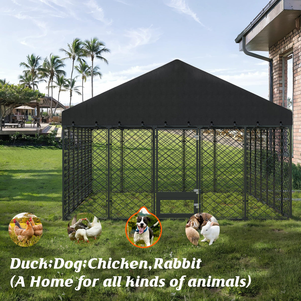 10x14FT Outdoor Dog Kennel with Roof I584