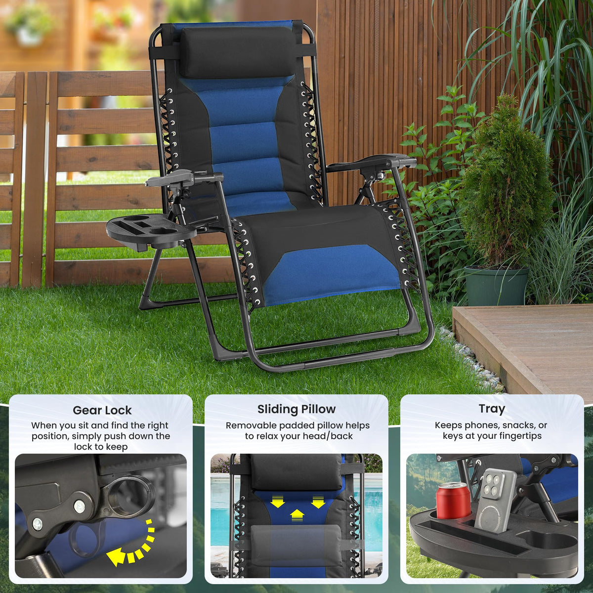 Oversized Zero Gravity Chair 2 Pack Black Blue B414759
