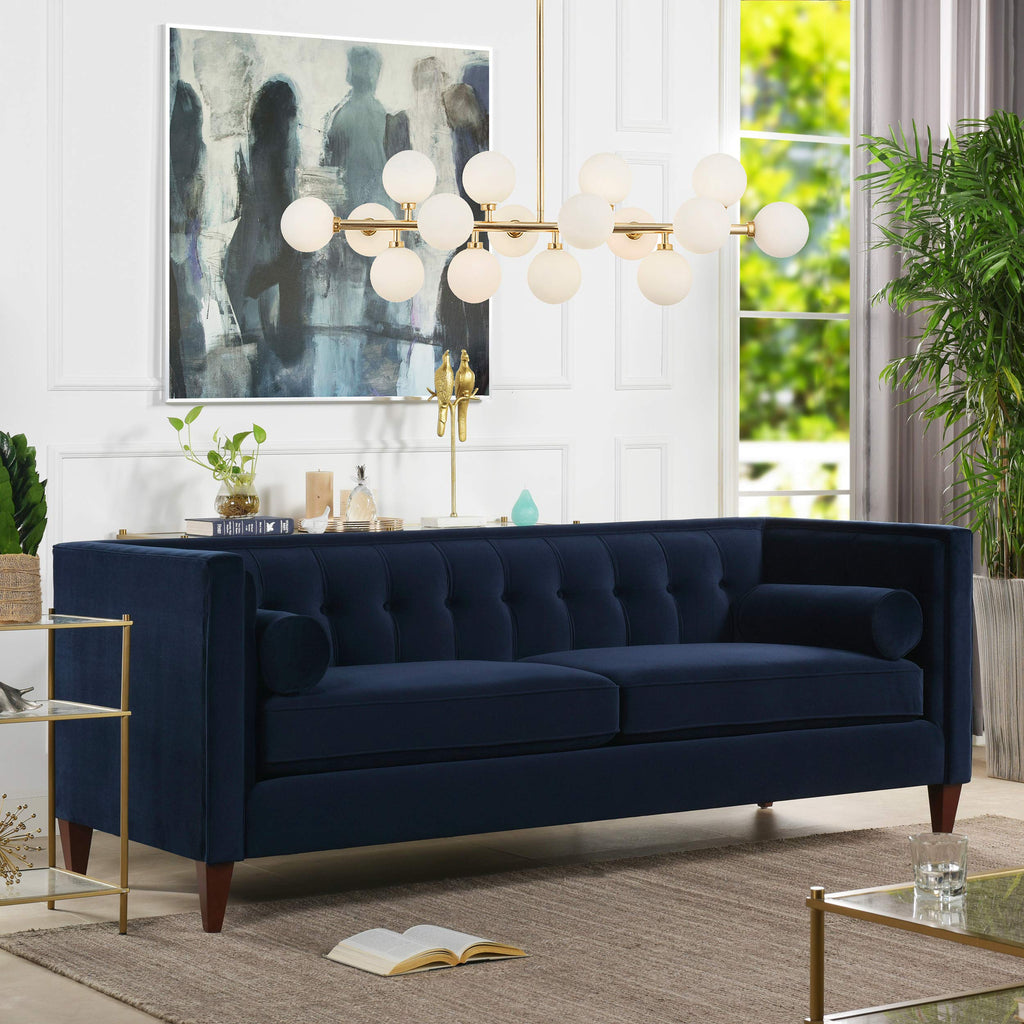 Dark Navy Blue Performance Velvet Tufted Sofa D1470