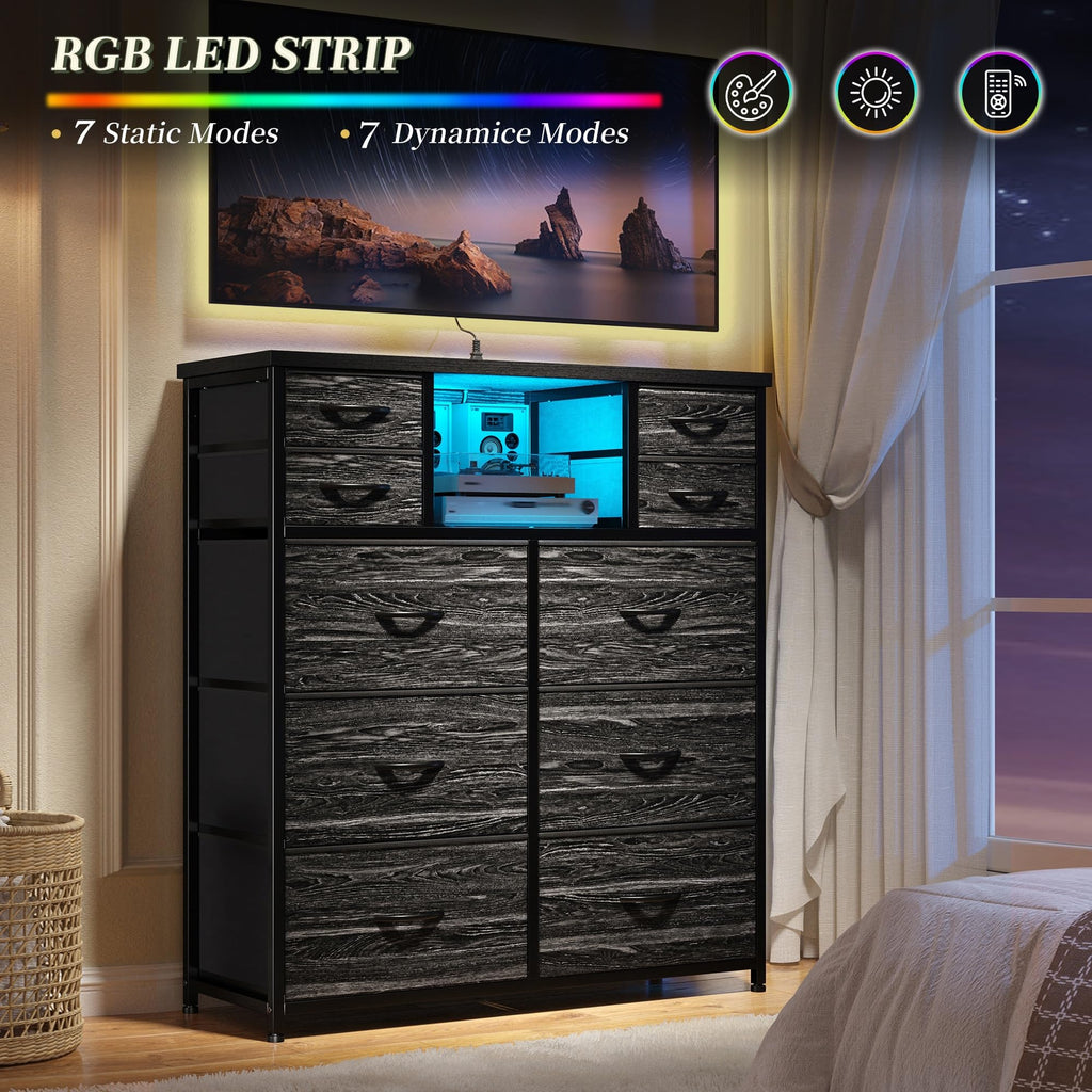 Black 10 Drawer Dresser with Charging Station K97150
